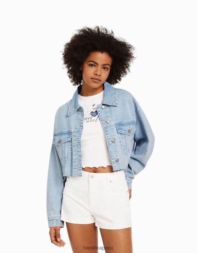 azul claro Bershka unisexo chamarra de mezclilla corta 806J6B4151
