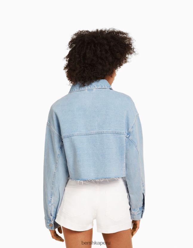 azul claro Bershka unisexo chamarra de mezclilla corta 806J6B4151