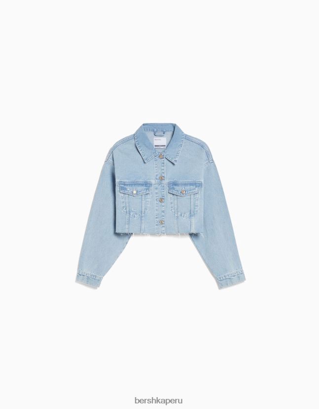 azul claro Bershka unisexo chamarra de mezclilla corta 806J6B4151