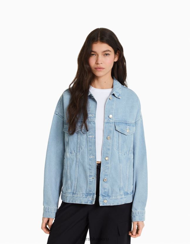 azul claro Bershka unisexo chamarra de mezclilla oversize 806J6B4159