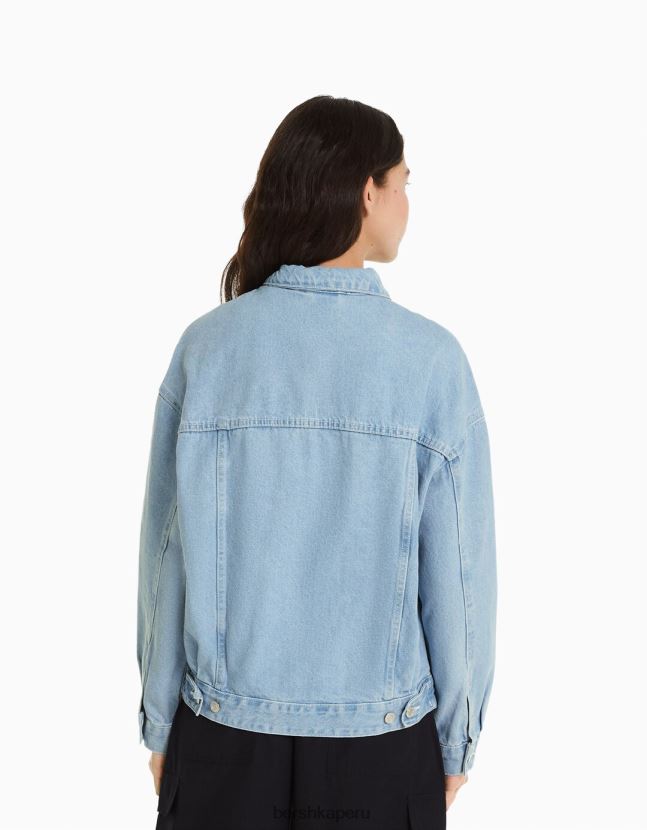 azul claro Bershka unisexo chamarra de mezclilla oversize 806J6B4159