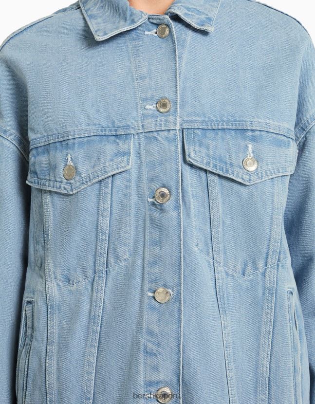 azul claro Bershka unisexo chamarra de mezclilla oversize 806J6B4159