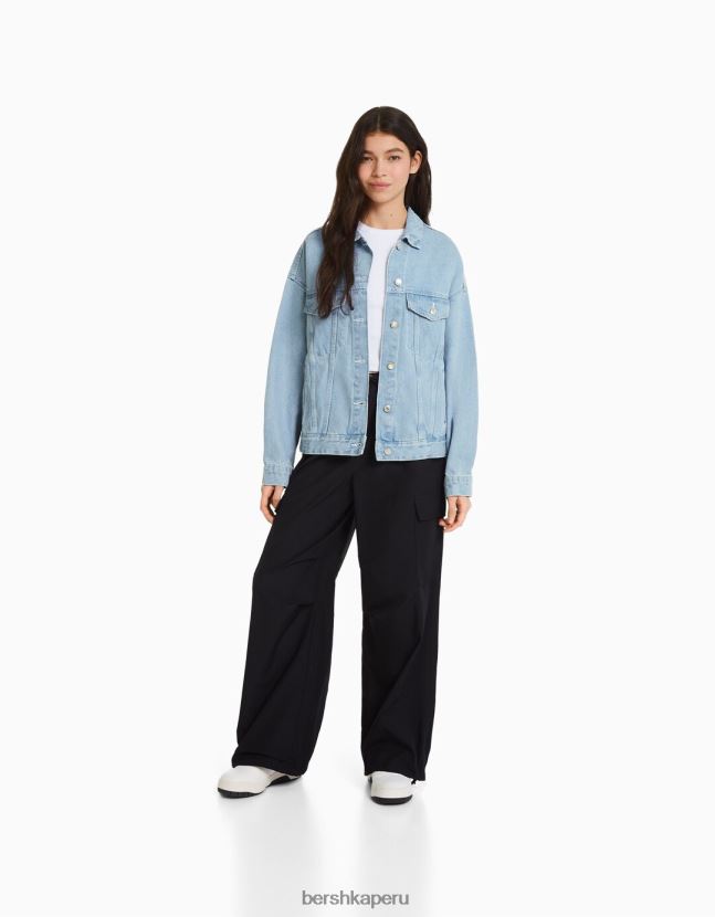 azul claro Bershka unisexo chamarra de mezclilla oversize 806J6B4159