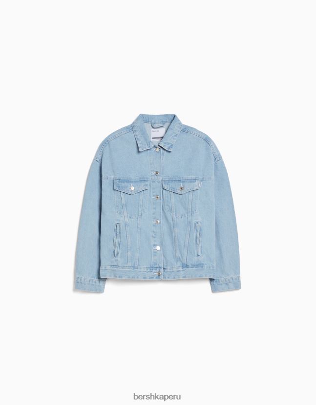 azul claro Bershka unisexo chamarra de mezclilla oversize 806J6B4159