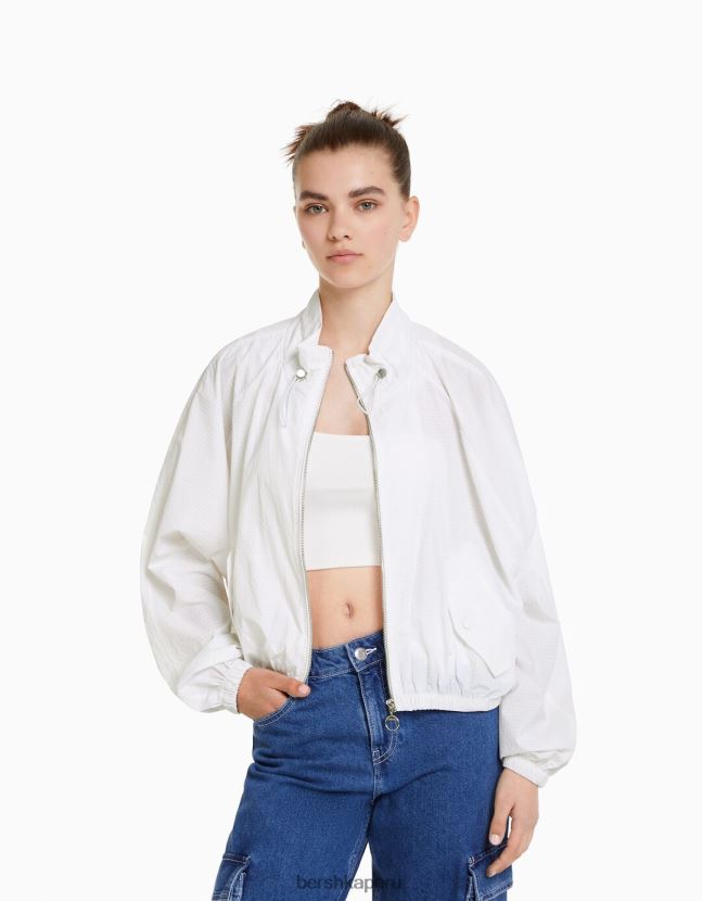 blanco Bershka unisexo chamarra corta de nailon ripstop texturizado 806J6B4158