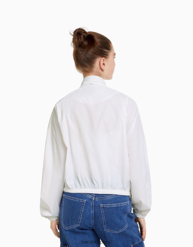 blanco Bershka unisexo chamarra corta de nailon ripstop texturizado 806J6B4158