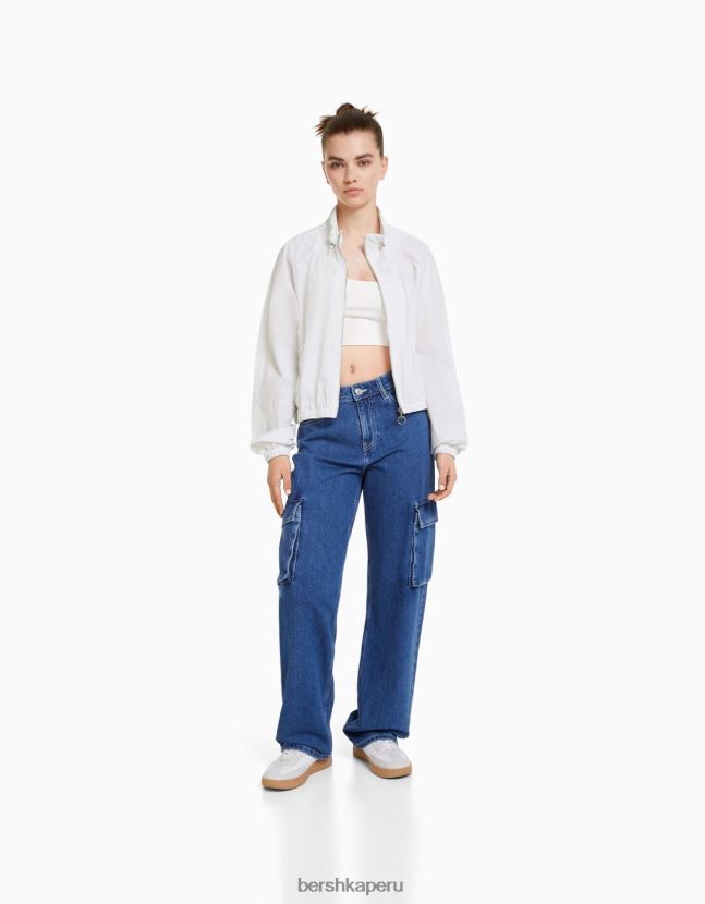 blanco Bershka unisexo chamarra corta de nailon ripstop texturizado 806J6B4158