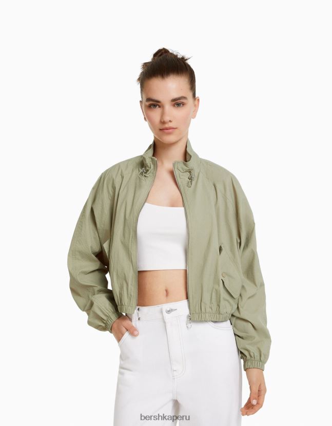 caqui Bershka unisexo chamarra corta de nailon ripstop texturizado 806J6B4157