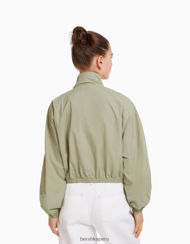 caqui Bershka unisexo chamarra corta de nailon ripstop texturizado 806J6B4157