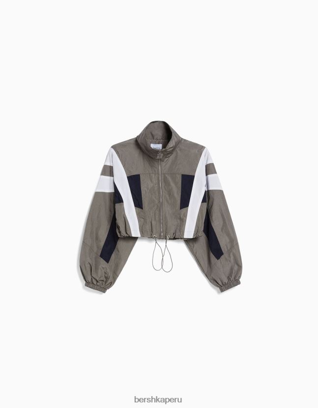 gris Bershka unisexo chamarra corta de nailon con diseño colour block 806J6B4149