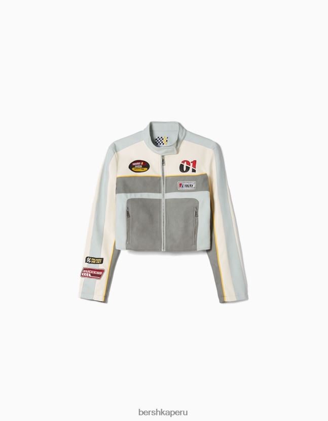gris Bershka unisexo chaqueta de carreras de piel sintética 806J6B4155