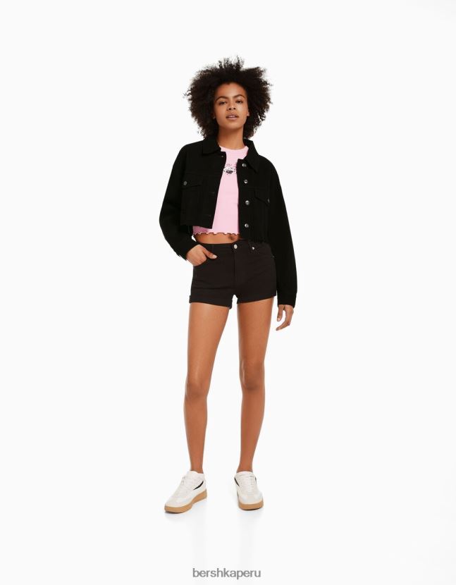negro Bershka unisexo chamarra de mezclilla corta 806J6B4153