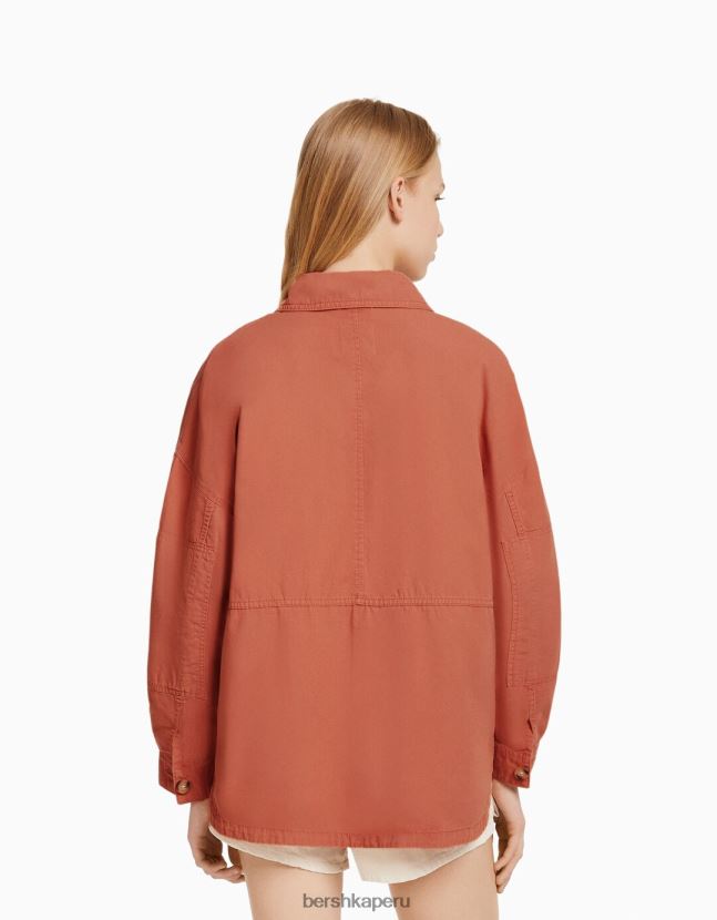 rosa Bershka unisexo sobrecamisa de manga larga de algodón con bolsillos 806J6B4162