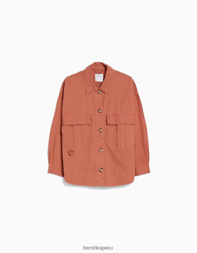 rosa Bershka unisexo sobrecamisa de manga larga de algodón con bolsillos 806J6B4162