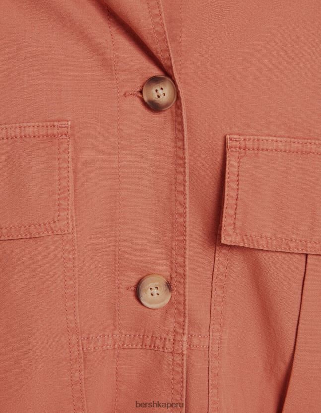rosa Bershka unisexo sobrecamisa de manga larga de algodón con bolsillos 806J6B4162