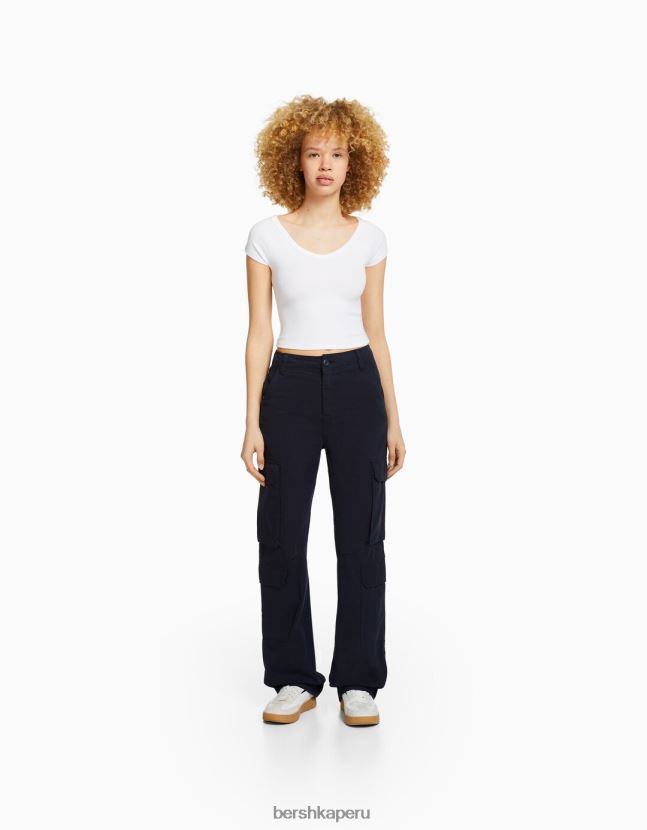 Armada Bershka unisexo pantalones cargo de sarga ajustables con múltiples bolsillos 806J6B3877