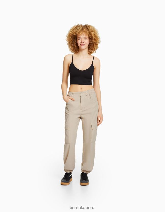 arena Bershka unisexo joggers de algodón con cintura fruncida y bolsillos 806J6B3891