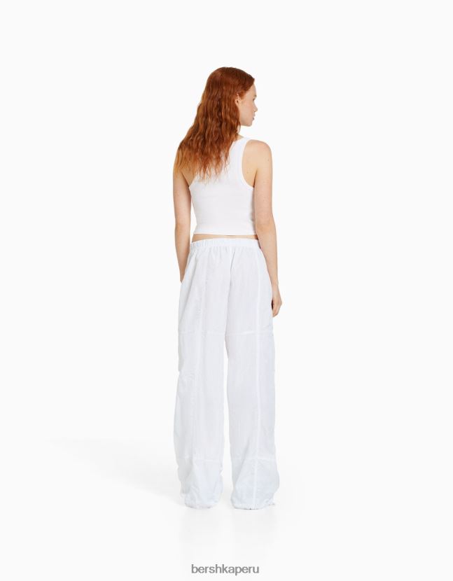 blanco Bershka unisexo pantalones de paracaídas de nailon 806J6B3893