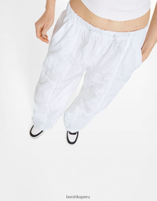 blanco Bershka unisexo pantalones de paracaídas de nailon 806J6B3893