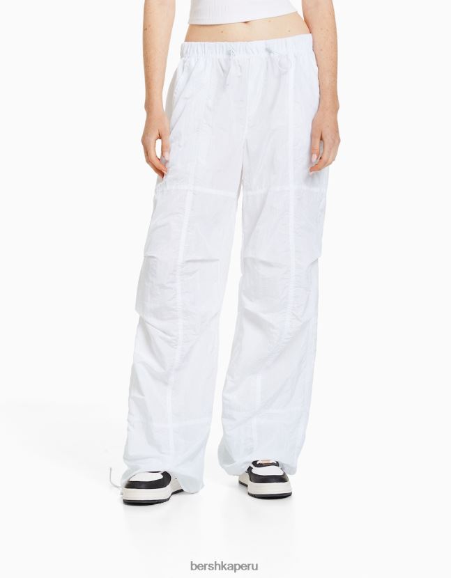 blanco Bershka unisexo pantalones de paracaídas de nailon 806J6B3893