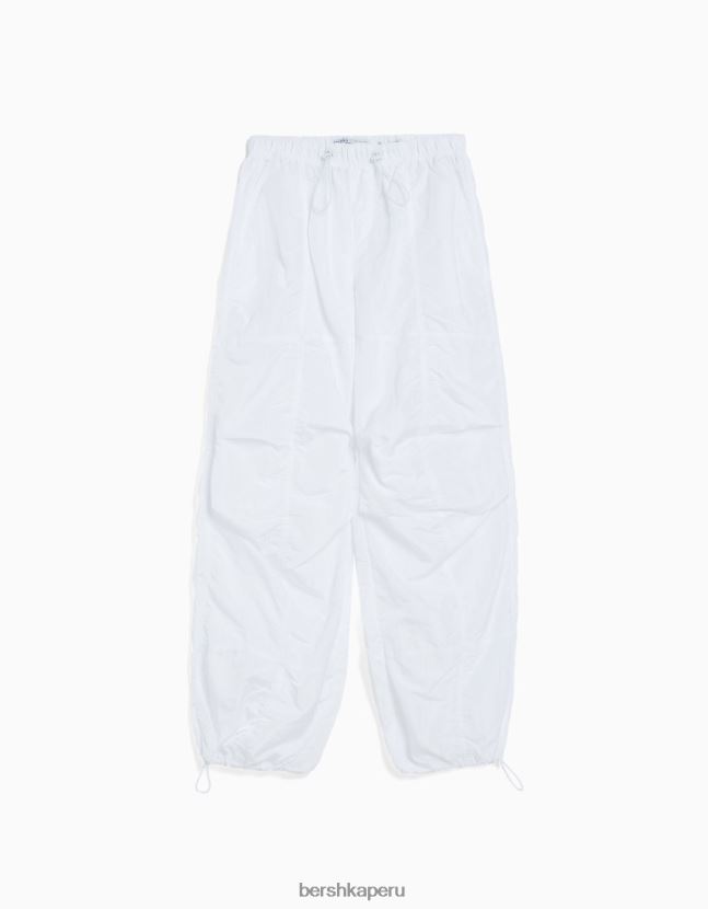 blanco Bershka unisexo pantalones de paracaídas de nailon 806J6B3893