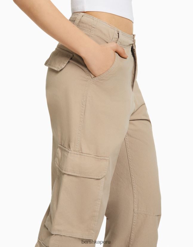 camello Bershka unisexo pantalones cargo de sarga ajustables con múltiples bolsillos 806J6B3875