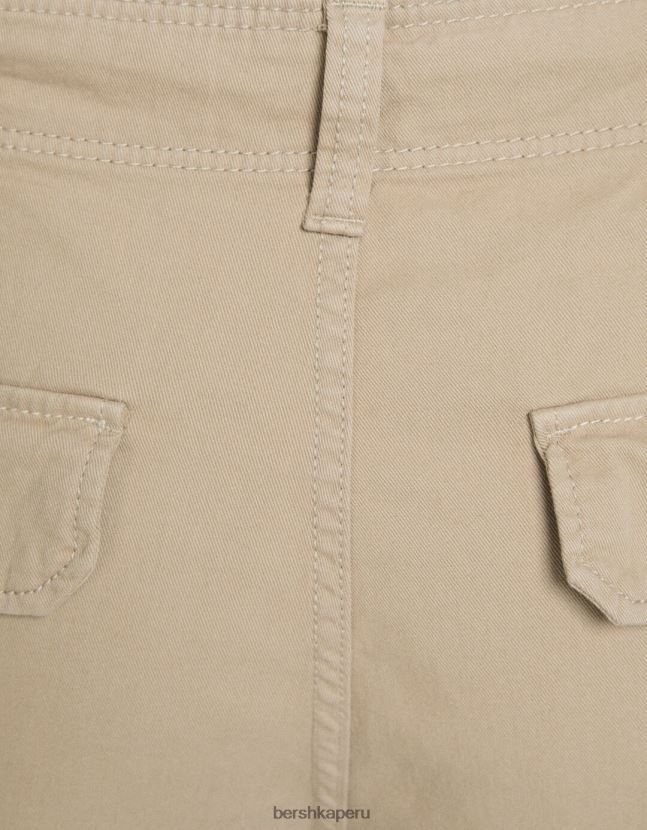 camello Bershka unisexo pantalones cargo de sarga ajustables con múltiples bolsillos 806J6B3875