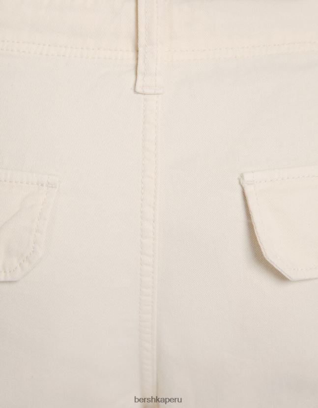crema Bershka unisexo pantalones cargo de sarga ajustables con múltiples bolsillos 806J6B3872