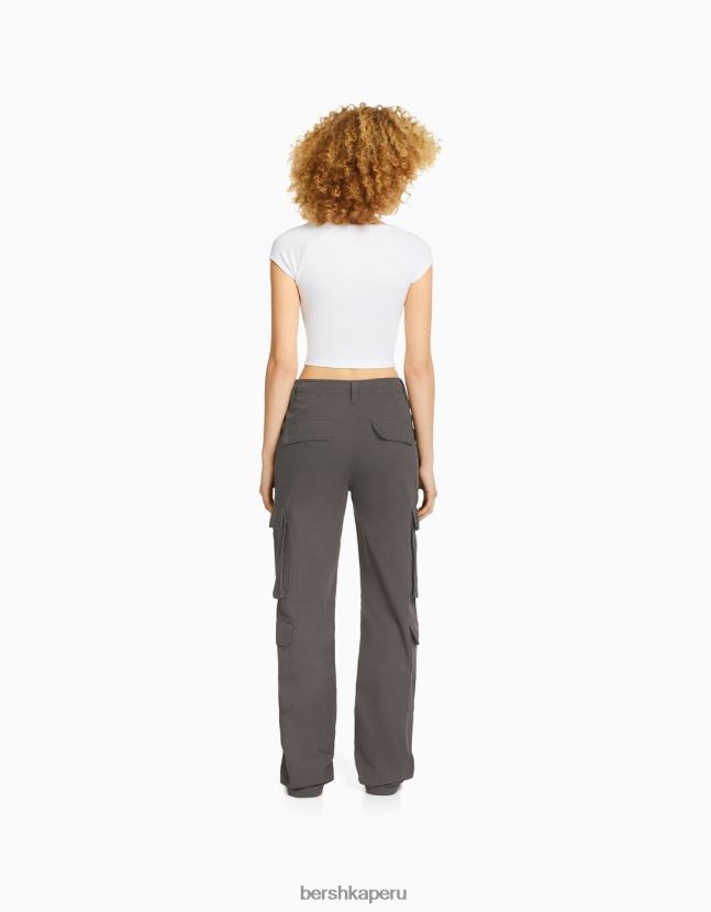 gris oscuro Bershka unisexo pantalones cargo de sarga ajustables con múltiples bolsillos 806J6B3874