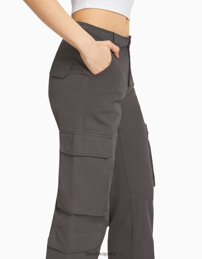 gris oscuro Bershka unisexo pantalones cargo de sarga ajustables con múltiples bolsillos 806J6B3874
