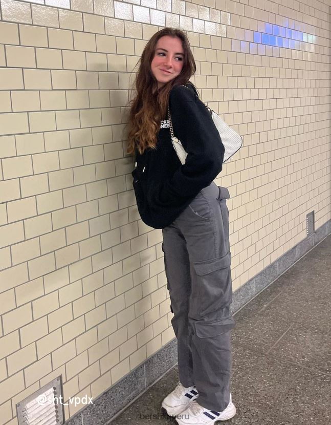 gris oscuro Bershka unisexo pantalones cargo de sarga ajustables con múltiples bolsillos 806J6B3874