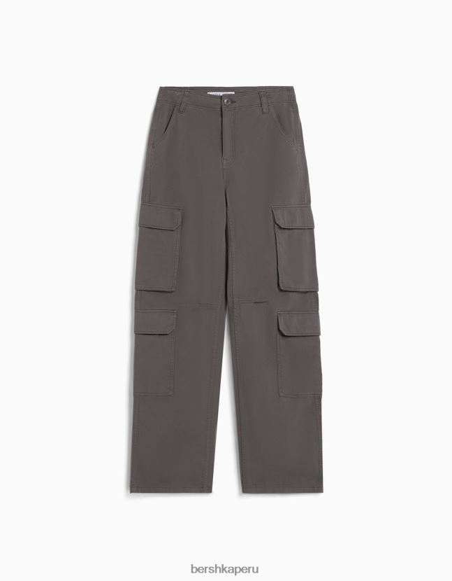 gris oscuro Bershka unisexo pantalones cargo de sarga ajustables con múltiples bolsillos 806J6B3874