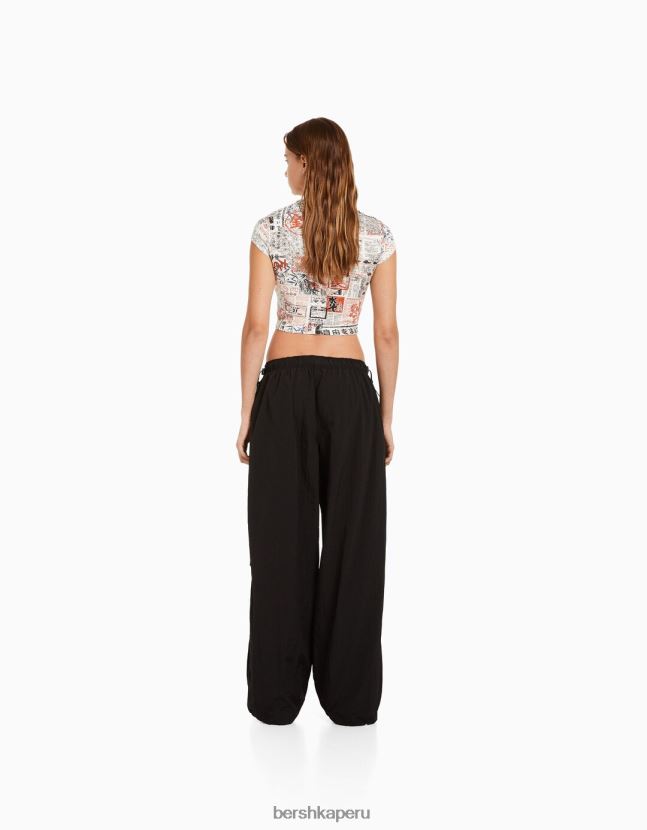negro Bershka unisexo joggers de paracaídas de nailon 806J6B3884