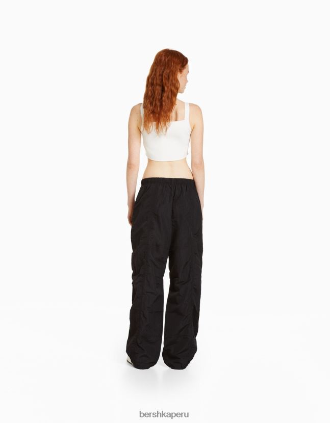 negro Bershka unisexo pantalones de paracaídas de nailon 806J6B3896