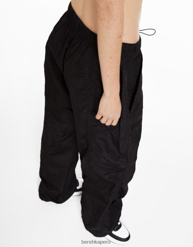 negro Bershka unisexo pantalones de paracaídas de nailon 806J6B3896