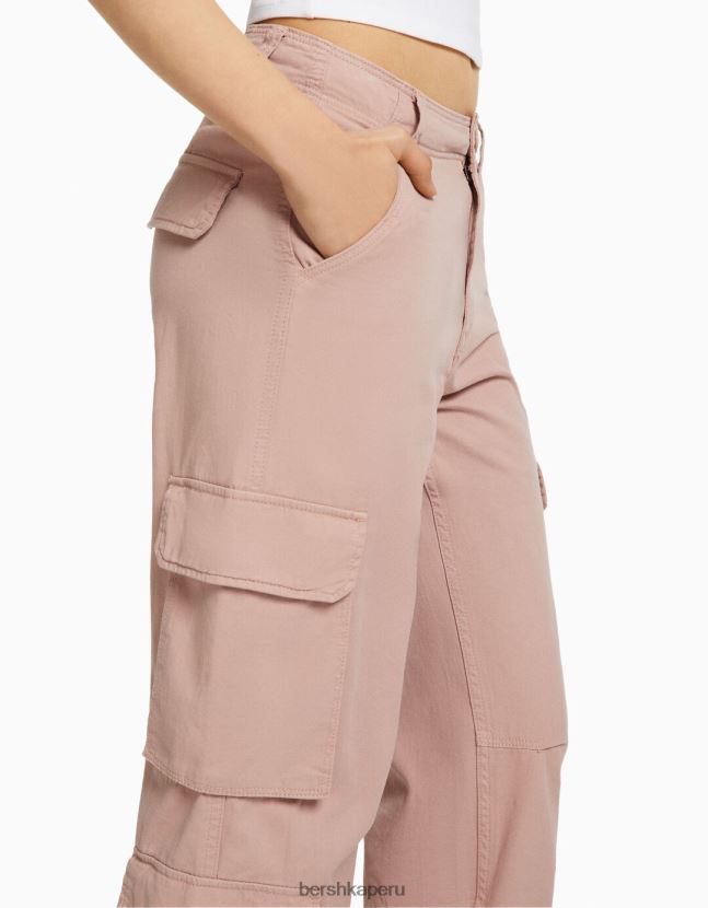 rosa Bershka unisexo pantalones cargo de sarga ajustables con múltiples bolsillos 806J6B3873