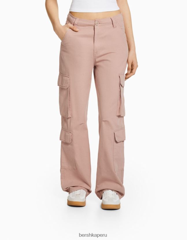rosa Bershka unisexo pantalones cargo de sarga ajustables con múltiples bolsillos 806J6B3873