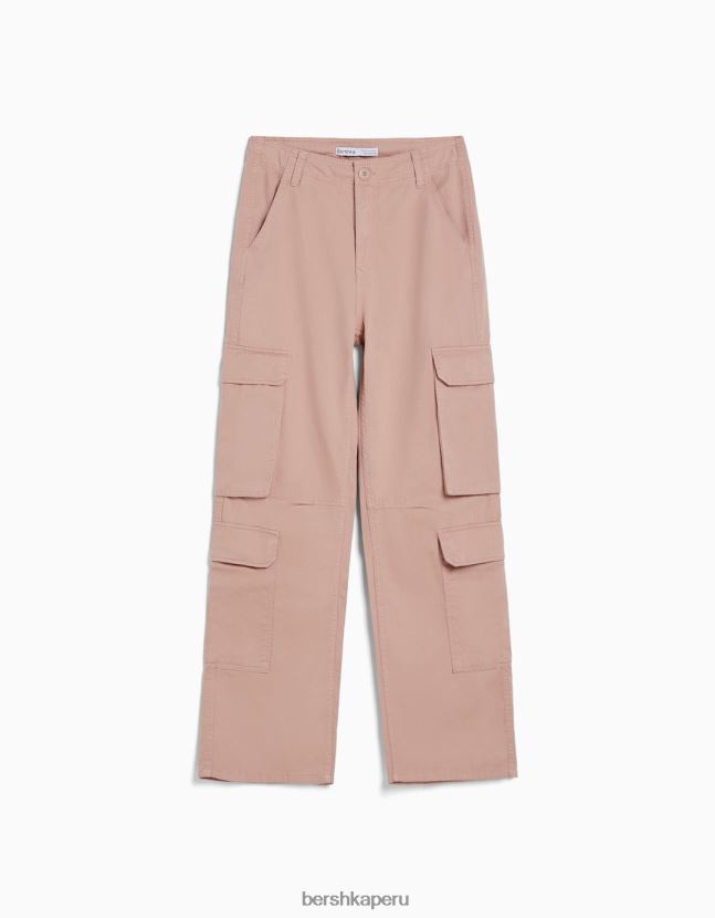 rosa Bershka unisexo pantalones cargo de sarga ajustables con múltiples bolsillos 806J6B3873