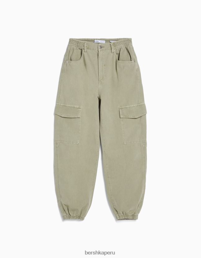 verde Bershka unisexo joggers de algodón con cintura fruncida y bolsillos 806J6B3892
