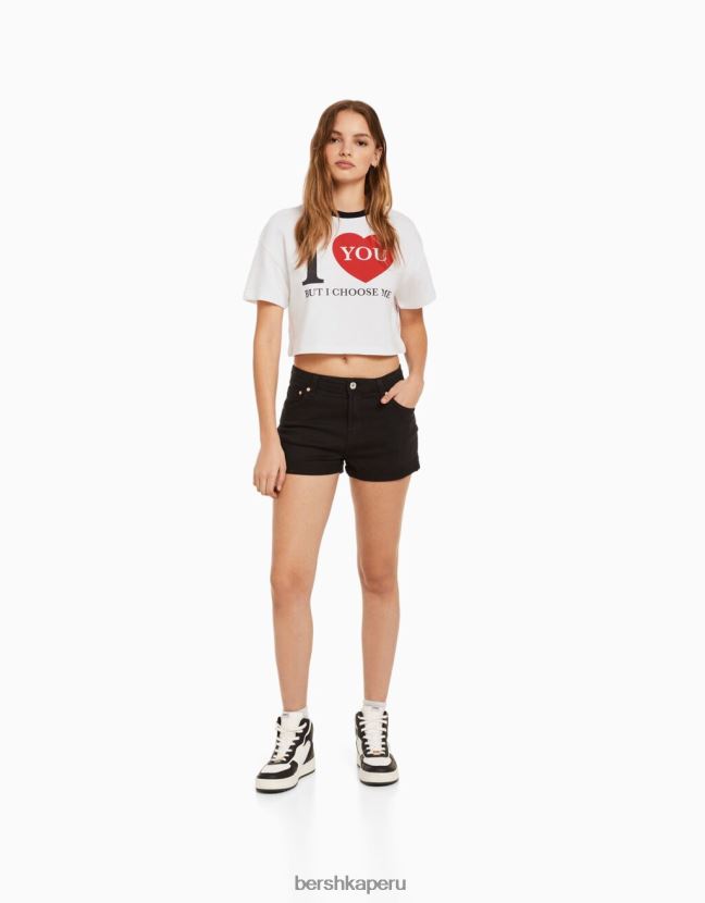 crema Bershka unisexo sudadera corta estampada de manga corta 806J6B4136