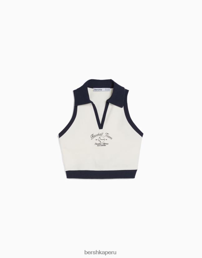 crema Bershka unisexo sudadera sin mangas con estampado y cuello de polo 806J6B4121