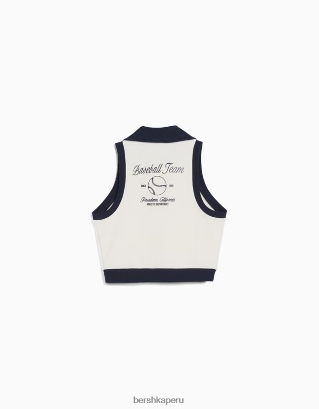 crema Bershka unisexo sudadera sin mangas con estampado y cuello de polo 806J6B4121