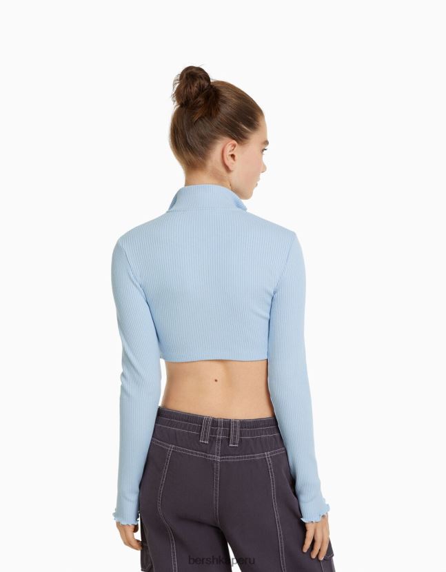 azul claro Bershka unisexo cárdigan corto con cuello alto y cremallera 806J6B4145