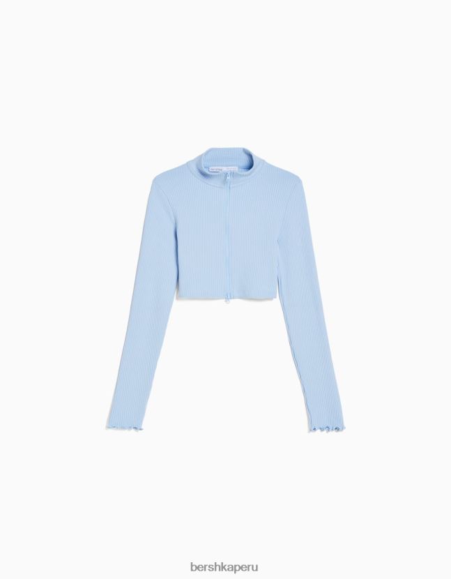 azul claro Bershka unisexo cárdigan corto con cuello alto y cremallera 806J6B4145