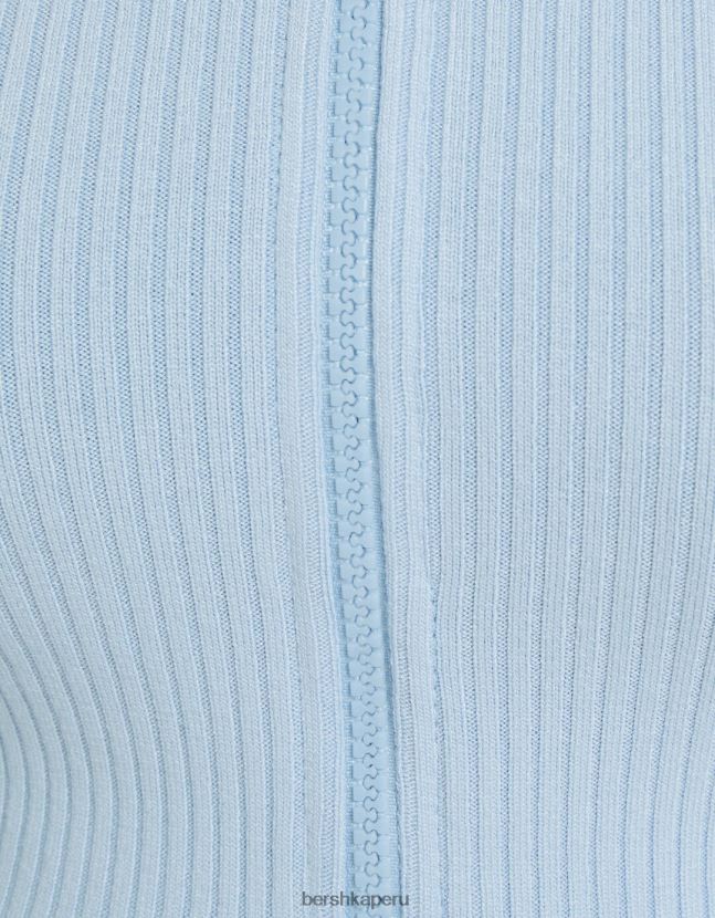 azul claro Bershka unisexo cárdigan corto con cuello alto y cremallera 806J6B4145