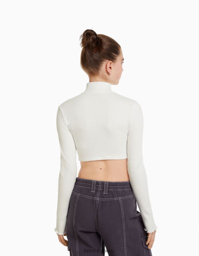 blanquecino Bershka unisexo cárdigan corto con cuello alto y cremallera 806J6B4123
