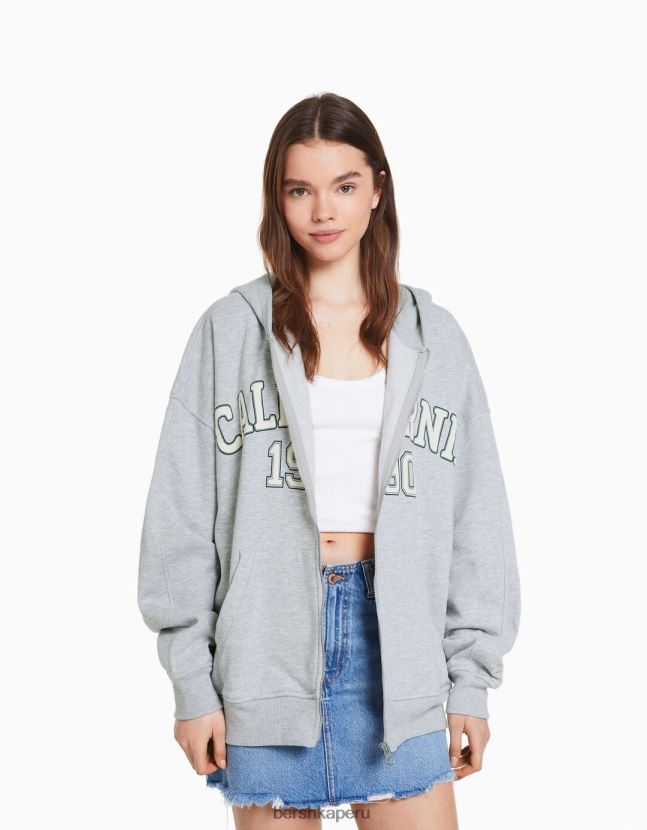 gris Bershka unisexo sudadera oversize estampada con cremallera 806J6B4135