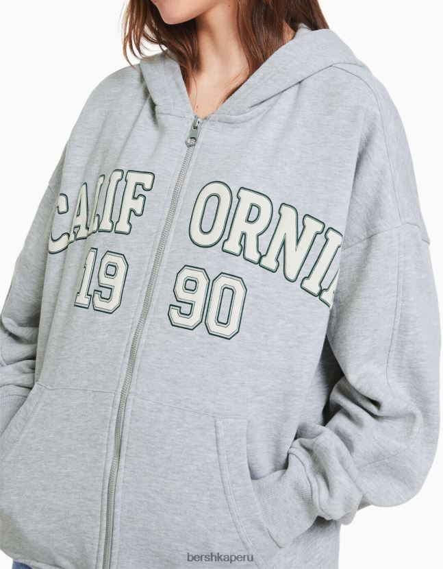 gris Bershka unisexo sudadera oversize estampada con cremallera 806J6B4135