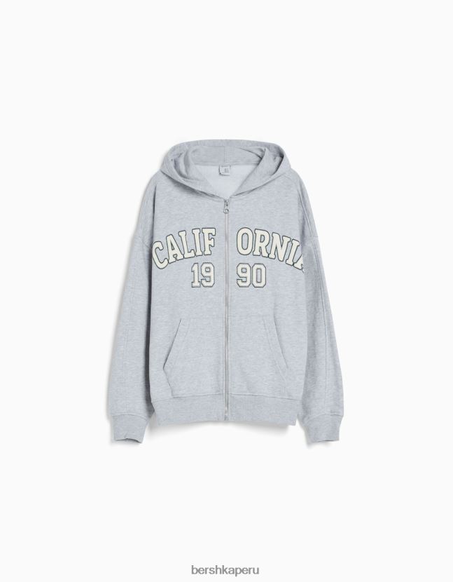 gris Bershka unisexo sudadera oversize estampada con cremallera 806J6B4135