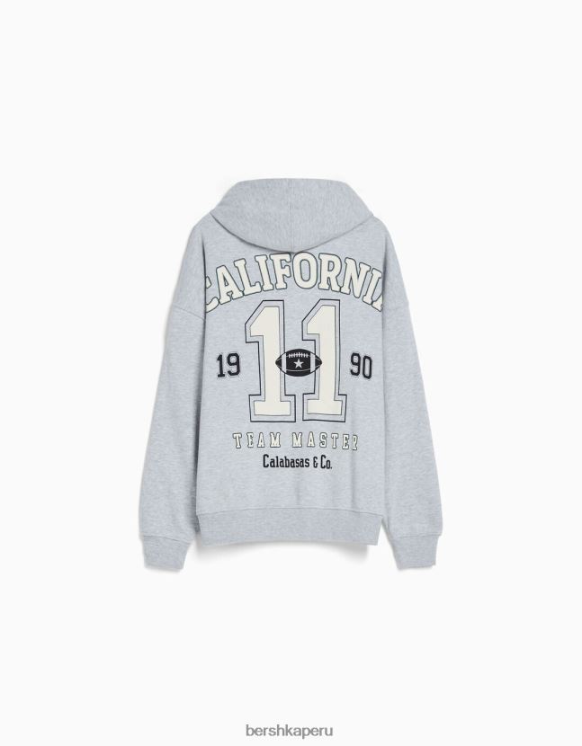 gris Bershka unisexo sudadera oversize estampada con cremallera 806J6B4135